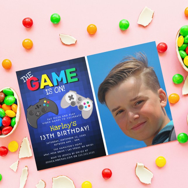 The Game Is On! Photo | Video Game Birthday Invitation (Creator Uploaded)