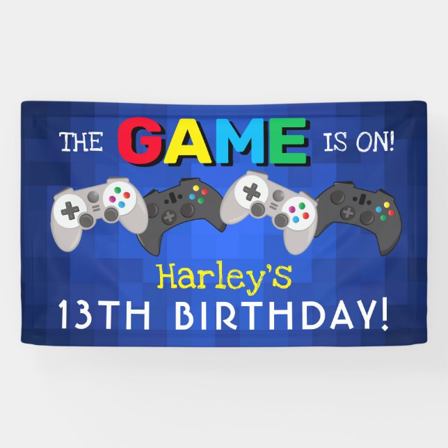 The Game Is On! | Video Game Birthday Banner (Horizontal)