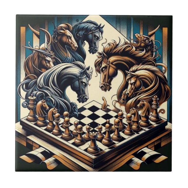 The game of knights – chess meets fantasy ceramic tile (Front)