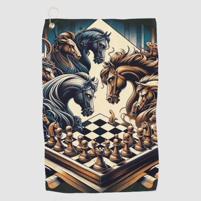 The game of knights – chess meets fantasy golf towel (Front)