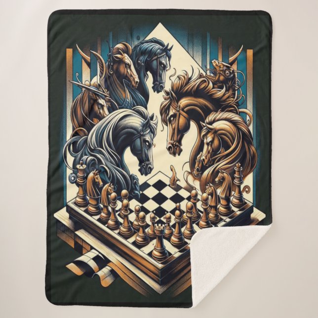 The game of knights – chess meets fantasy sherpa blanket (Front)