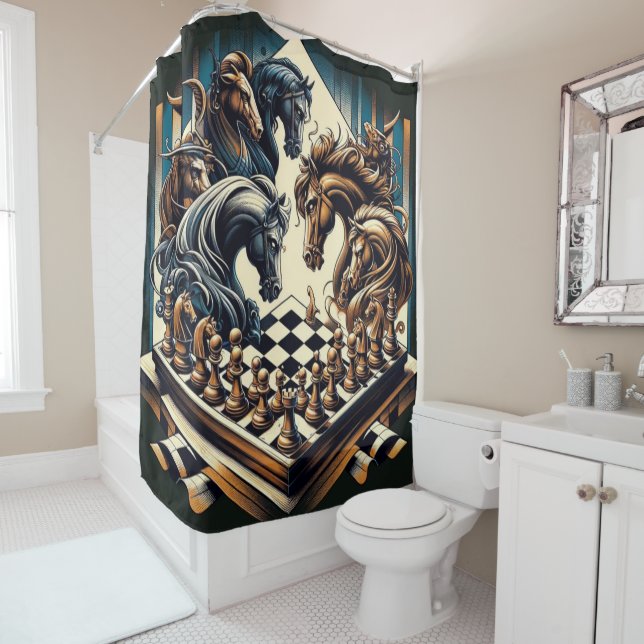 The game of knights – chess meets fantasy shower curtain (In Situ)