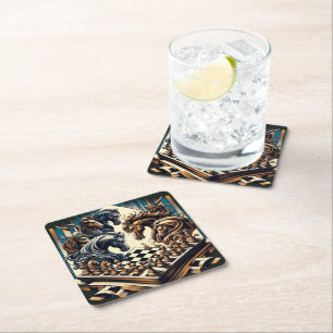 The game of knights – chess meets fantasy square paper coaster