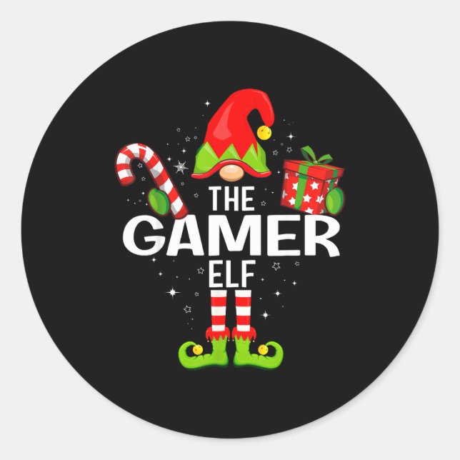 The Gamer Elf Family Christmas Pajama Xmas  Classic Round Sticker (Front)