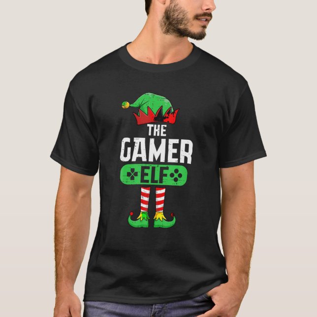 The Gamer Elf Xmas Matching Christmas Family Pajam T-Shirt (Front)