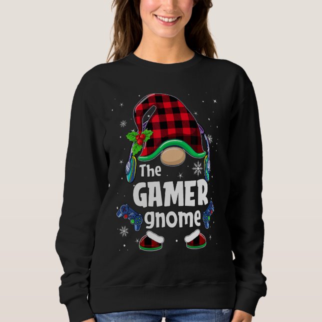 The Gamer Gnome Buffalo Plaid Christmas Matching F Sweatshirt (Front)