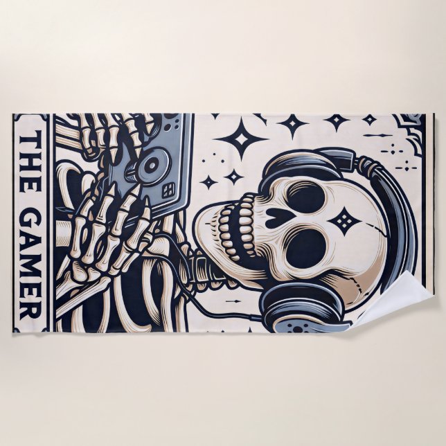 The Gamer Skeleton Tarot Card Beach Towel (Front)