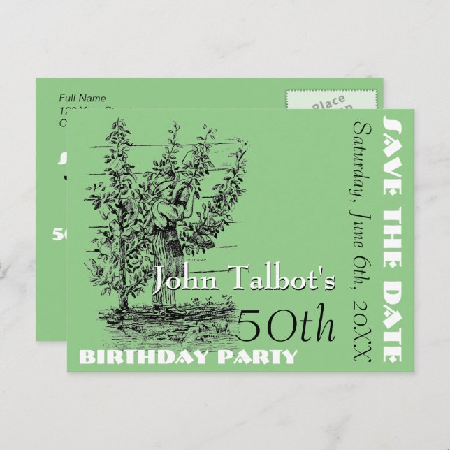 The gardener 50th birthday Party Save the Date Announcement Postcard (Front/Back)
