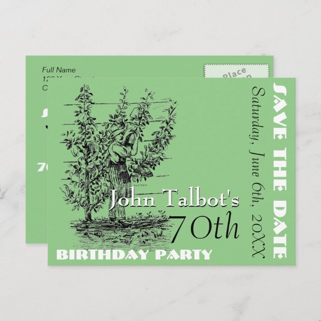 The gardener 70th birthday Party Save the Date Announcement Postcard (Front/Back)