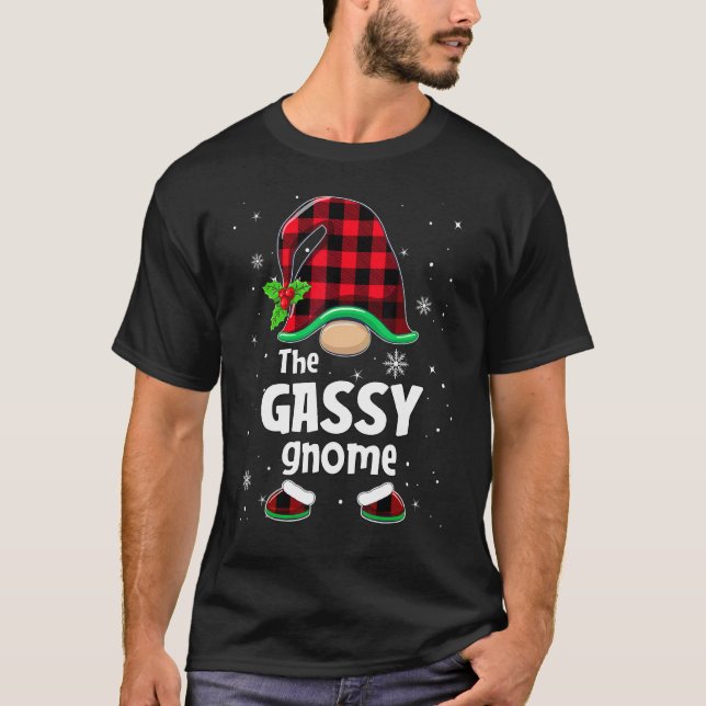 The Gassy Gnome Buffalo Plaid Christmas Matching F T-Shirt (Front)