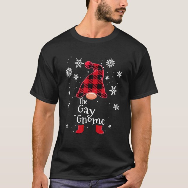 The Gay Gnome Buffalo Plaid Xmas Pyjamas Matching T-Shirt (Front)