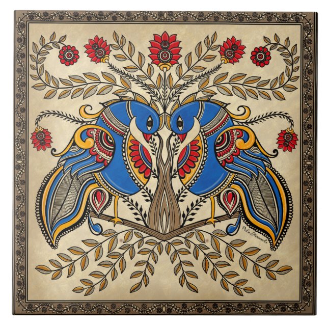 The Gemini peacocks Ceramic Tile (Front)