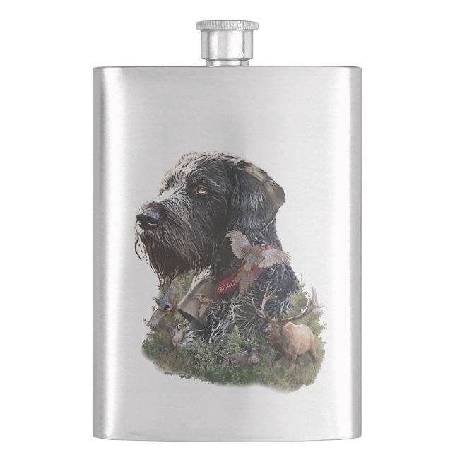 The German Wirehaired Pointer Hip Flask (Front)