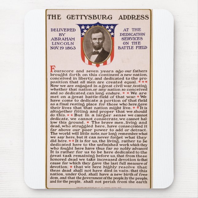 The Gettysburg Address by Abraham Lincoln 1863 Mouse Pad (Front)
