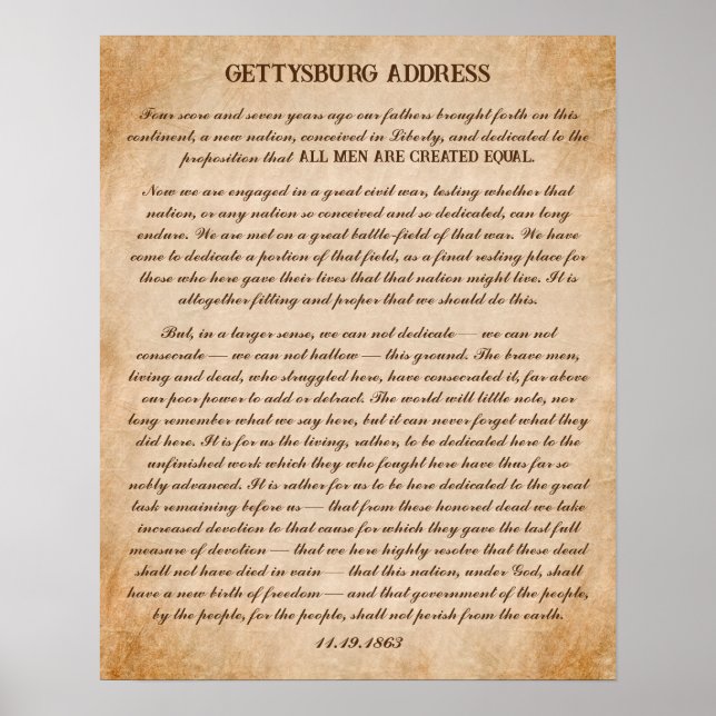 The Gettysburg Address by Abraham Lincoln Poster (Front)