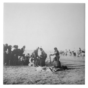 The Ghost Dance, South Dakota, 1890 (b/w photo) Tile