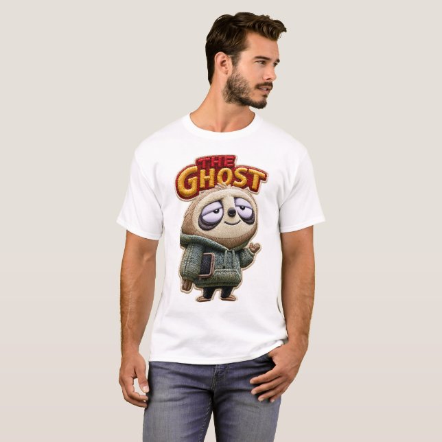 The Ghost Funny Sloth Embroidered Patch Gift T-Shirt (Front Full)