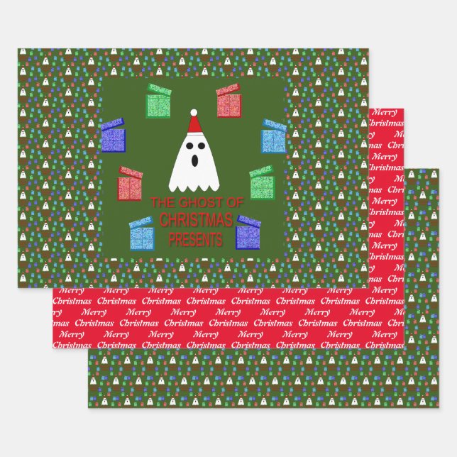 The Ghost of Christmas Presents Funny Custom Wrapping Paper Sheet (Set)
