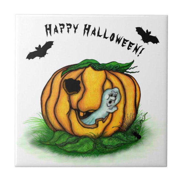The Ghost of Halloween , Bat , Ghost and Spider Ceramic Tile (Front)