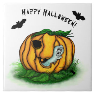 The Ghost of Halloween , Bat , Ghost and Spider Ceramic Tile