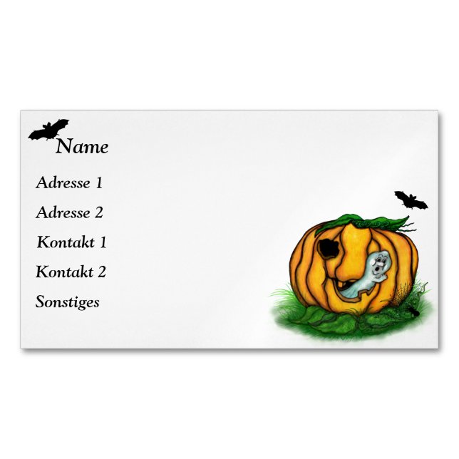 The Ghost of Halloween , Bat , Ghost and Spider Magnetic Business Card (Front)