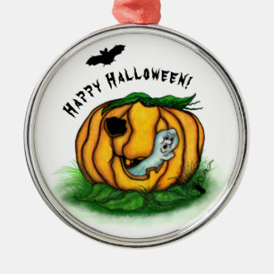 The Ghost of Halloween , Bat , Ghost and Spider Metal Ornament