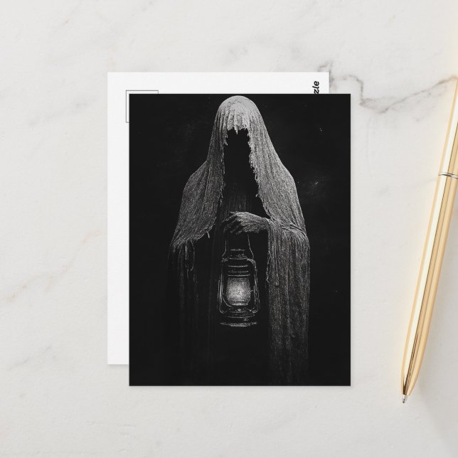 The Ghost With a Lantern Black and White Postcard (Front/Back In Situ)
