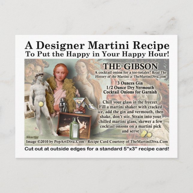 The Gibson Martini Recipe Postcard (Front)
