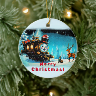The Gift Train - Christmas Scene Ceramic Ornament