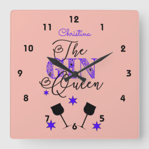 The Gin Queen Pink Square Wall Clock