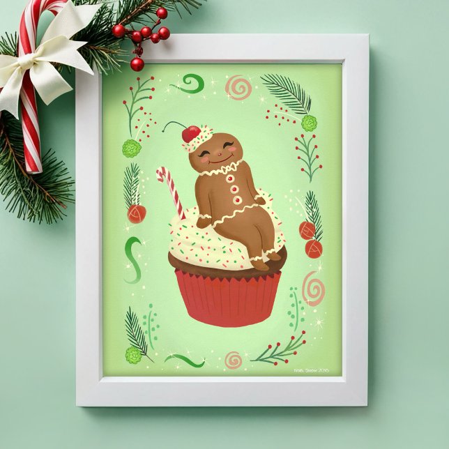 The Gingerbread Man on Festive Cupcake Art Print (Creator Uploaded)