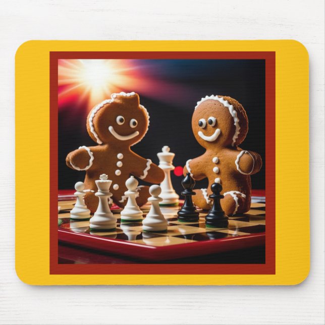 The Gingerbread Man Plays Chess With His Sister Mouse Pad (Front)