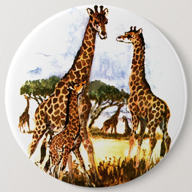 The Giraffe Family - 6 Cm Round Badge (Front)