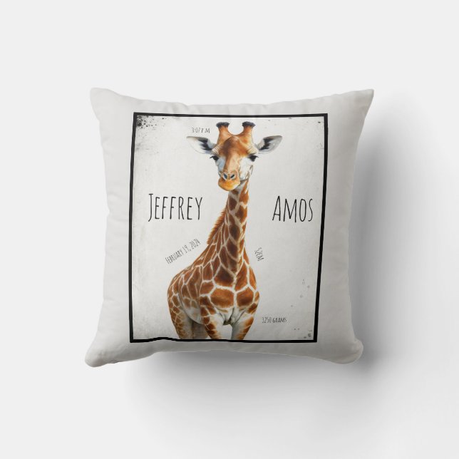 The giraffe with date of birth cushion (Back)