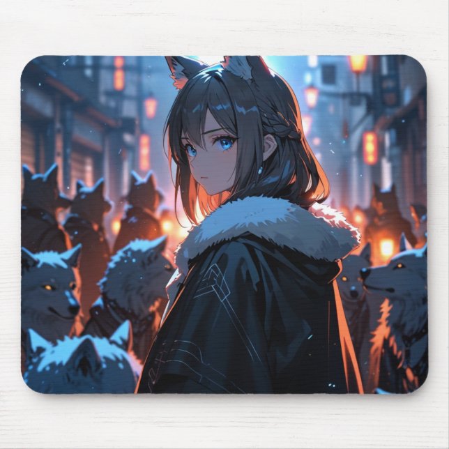 The Girl and Her Wolf Pack Mousepad (Front)