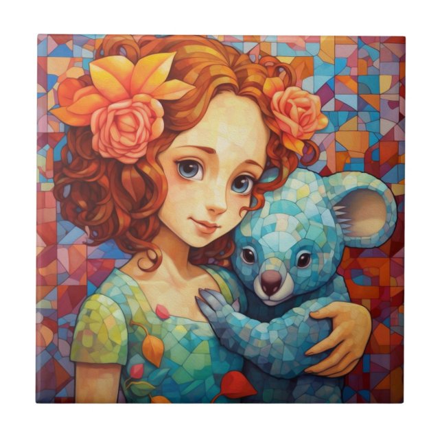 The girl and koala ceramic tile (Front)