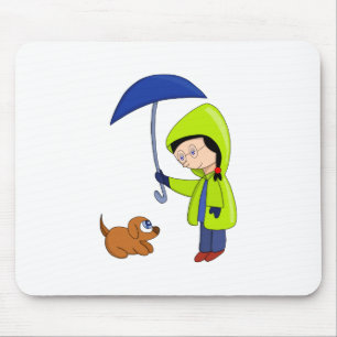 The girl and the dog on a rainy day mouse pad