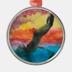 The girl and the dolphin metal ornament