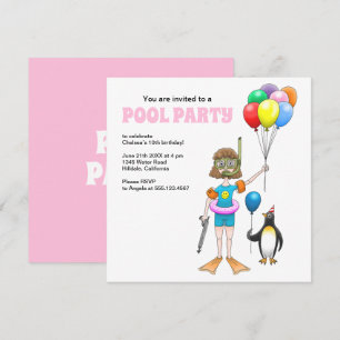 The Girl and the Penguin's Pool Party Invitation