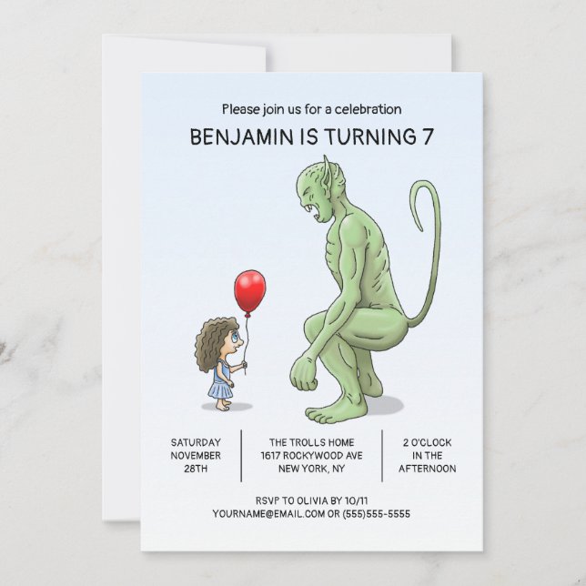 The Girl and Troll Birthday Invitation (Front)