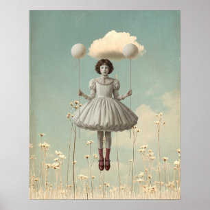 The Girl & Her Cloud   Surreal Storybook Art Poster