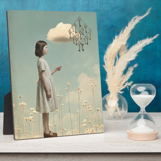 The Girl & Her Key Kite | Storybook Tabletop Art Plaque (Side)