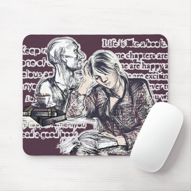 The girl reading a book mouse pad (With Mouse)