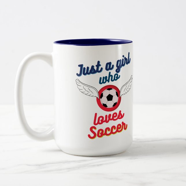 The girl who loves soccer Two-Tone coffee mug (Left)