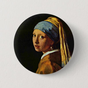 The Girl With A Pearl Earring., By Johannes Verme 6 Cm Round Badge
