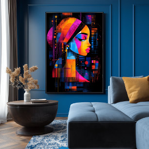 The Girl with a Pearl Earring reinterpreted Neon  Poster