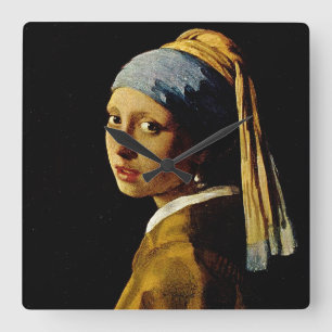 The Girl with a Turban/Girl with the Pearl Earring Square Wall Clock