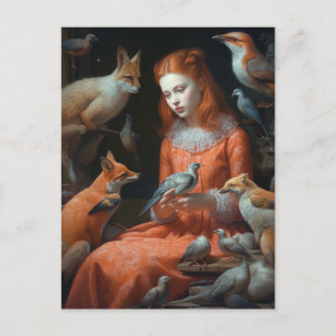 The Girl With Foxes and Birds Postcard