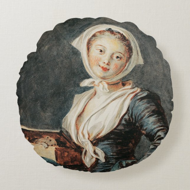 The Girl with the Marmot by Fragonard Round Cushion (Front)
