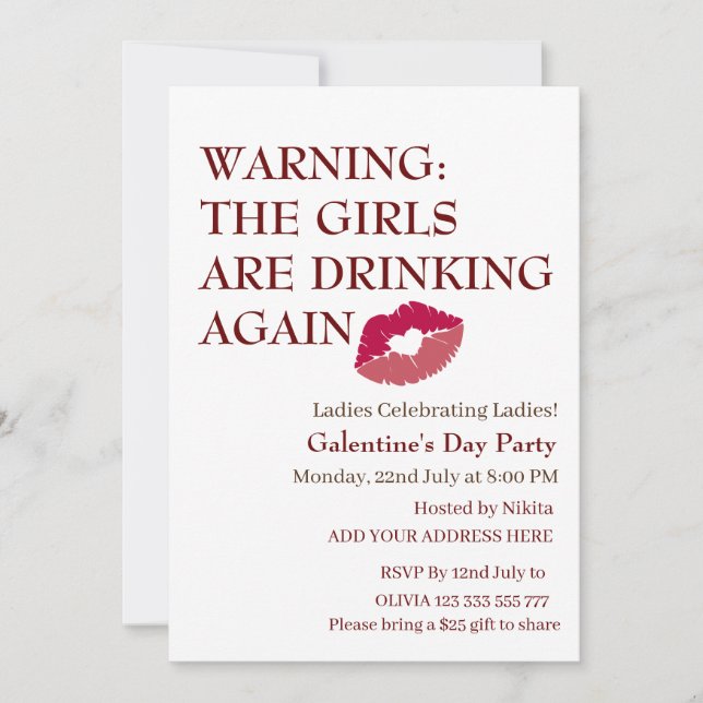 THE GIRLS ARE DRINKING AGAIN Galentine's Day  Invitation (Front)